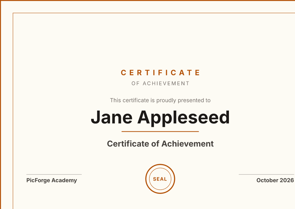 Certificate preview — updates live as you edit