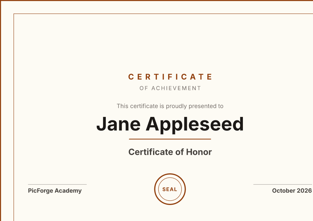 Elegant Bronze certificate maker example