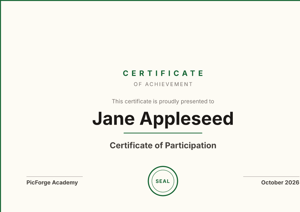 Forest Green certificate maker example